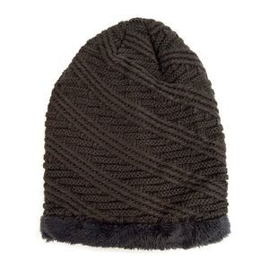 Winter Beanie Hats - Charcoal, Faux Fur Lined (Case of 12)