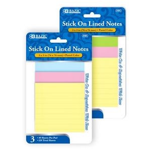 Stick On Notes - 3 Count, Lined, 40 Sheets Each (Case of 144)