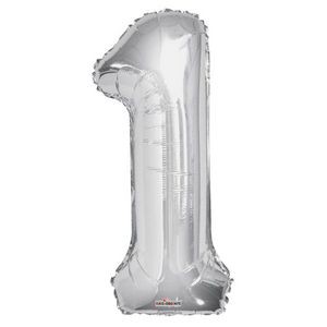 Number 1 Balloon - Silver, Mylar, 34 (Case of 48)
