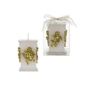 Angel on Square Pillar Candles - White/Gold (Case of 48)