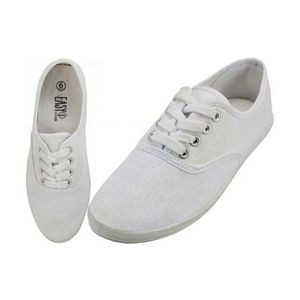 Women's Laced Canvas Shoes - White, Sizes 6-11 (Case of 24)