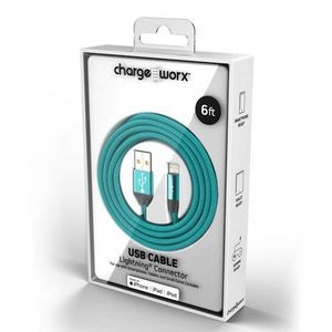 6' Lightning USB Cables - Turquoise (Case of 48)