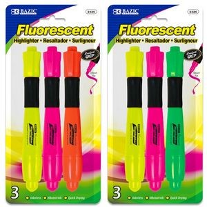 Highlighters - 3 Count, Assorted Fluorescent Colors (Case of 144)