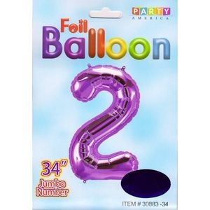 34 Mylar Number 2 Balloons - Purple (Case of 48)