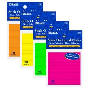 Lined Sticky Notes - 70 Sheets, 3 x 3, Neon (Case of 288)