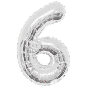 34 Mylar Number 6 Balloons - Silver (Case of 48)