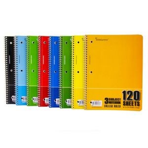 3 Subject College Ruled Spiral Notebooks - 120 sheets, 8 Colors (Case