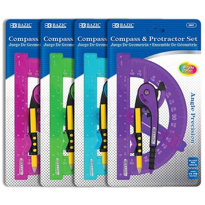 Scale-Arm Compass & 6 Protractor Set - Pencil Included (Case of 144)
