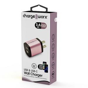 Compact USB and USB-C Wall Chargers - Pink (Case of 48)