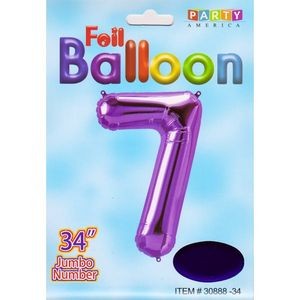 34 Mylar Number 7 Balloons - Purple (Case of 48)