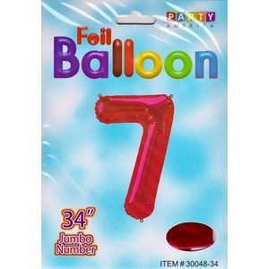 34 Mylar Number 7 Balloons - Red (Case of 48)