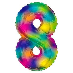 34 Mylar Number 8 Balloons - Rainbow (Case of 48)