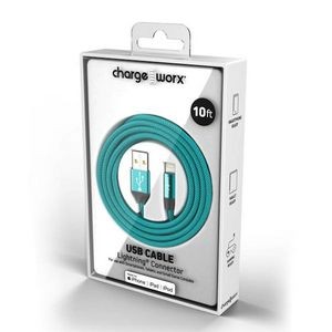 10' Lightning USB Cables - Turquoise (Case of 48)