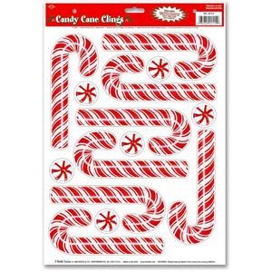 Candy Cane Clings - Red, White, 8 Clings Per Sheet (Case of 144)