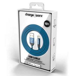 10' Lightning USB Cables - Azure (Case of 48)