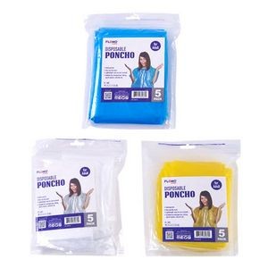 Adult Disposable Ponchos - 3 Colors, 5 Pack (Case of 48)