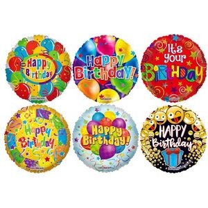 18 Mylar Birthday Balloons - Assorted (Case of 100)