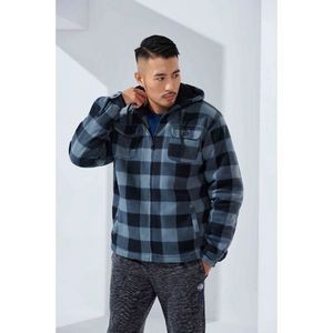 Men's Fleece Jackets - 3X-5X, Grey Check, Hooded (Case of 12)