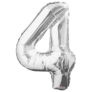 34 Mylar Number 4 Balloons - Silver (Case of 48)