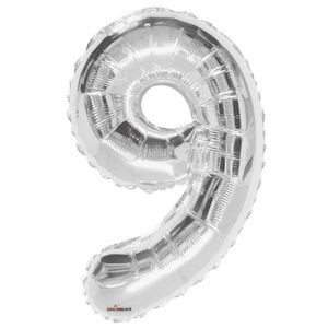 34 Mylar Number 9 Balloon - Silver (Case of 48)