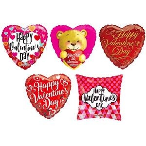 Assorted Valentine Balloons - 5 Designs, 18 (Case of 250)