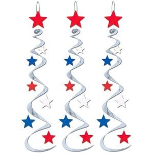 4th of July Star Whirls - Silver with Red, White, & Blue (Case of 60)