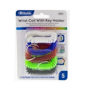 Wrist Coils with Key Holder - 5 Pack, Assorted Colors (Case of 144)