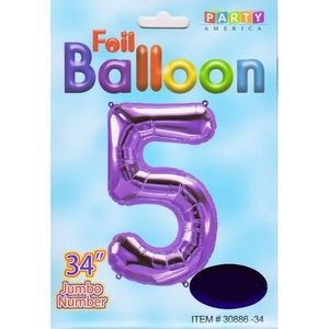 34 Mylar Number 5 Balloons - Purple (Case of 48)
