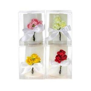 White Pillar Candle with Roses & Ribbon - Assorted, Light Scent (Case