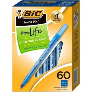 Bic Round Stick Ballpoint Pens - Med. Pt., Blue Ink (Case of 9)