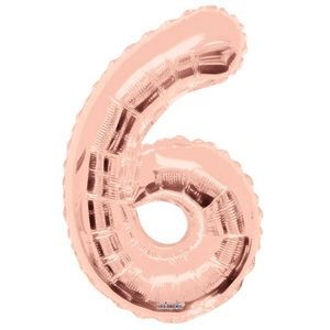 34 Mylar Number 6 Balloons - Rose Gold (Case of 48)