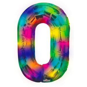 34 Mylar Number 0 Balloons - Rainbow (Case of 48)