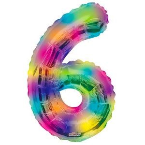 34 Mylar Number 6 Balloons - Rainbow (Case of 48)