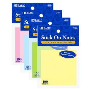 Stick On Note Packs - 100 Count, 3 x 3, Assorted Colors (Case of 288)