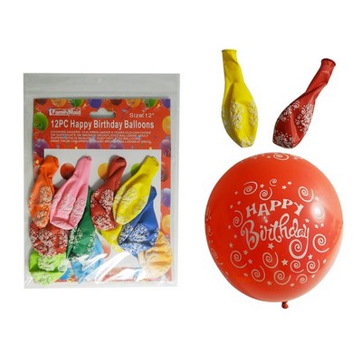 12 Happy Birthday Balloons - 12 Count, Assorted (Case of 144)