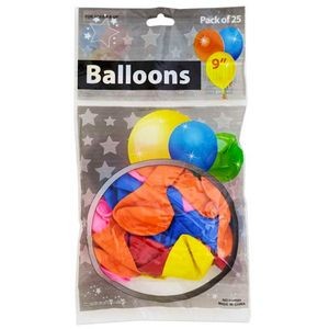 Party Balloons - Assorted, 9, 25 Count (Case of 72)