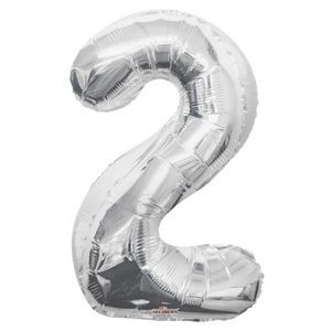 34 Mylar Number 2 Balloons - Silver (Case of 48)