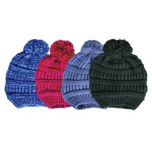 Stretchy Pouf Knit Beanies - Large Pom, Assorted Colors (Case of 120)