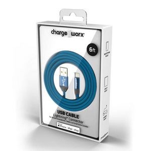 6' Lightning USB Cables - Azure Apple Compatible (Case of 48)