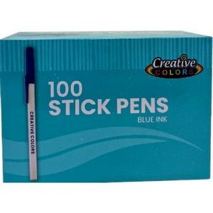 Blue Ink Stick Pens - 100 Count (Case of 12)