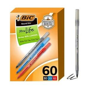 BIC Round Stic Ballpoint Pens - 3 Colors, 60 Pack (Case of 9)