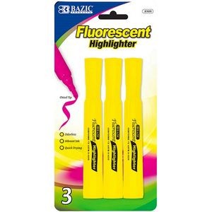 Fluorescent Highlighters - 3 Count, Yellow, Chisel Tip (Case of 144)