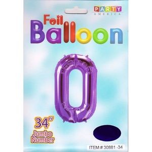34 Mylar Balloon Number 0 - Purple (Case of 48)