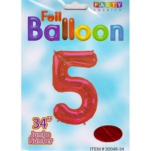 34 Mylar Number 5 Balloons - Red (Case of 48)