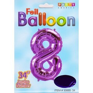 34 Mylar Number 8 Balloons - Purple (Case of 48)