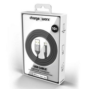 10' Lightning USB Cable - Pitch Black (Case of 48)