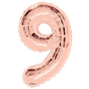 34 Mylar Number 9 Balloon - Rose Gold (Case of 48)