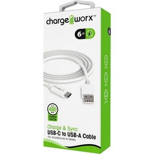 USB Type C Charger - White, 6' (Case of 48)