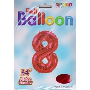 34 Mylar Number 8 Balloons - Red (Case of 48)