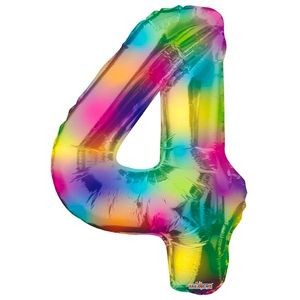34 Mylar Number 4 Balloons - Rainbow (Case of 48)